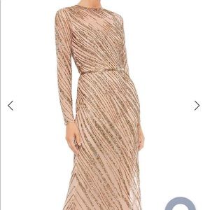 Mac Duggal beaded sheath dress, size 8, color mocha, never worn or altered